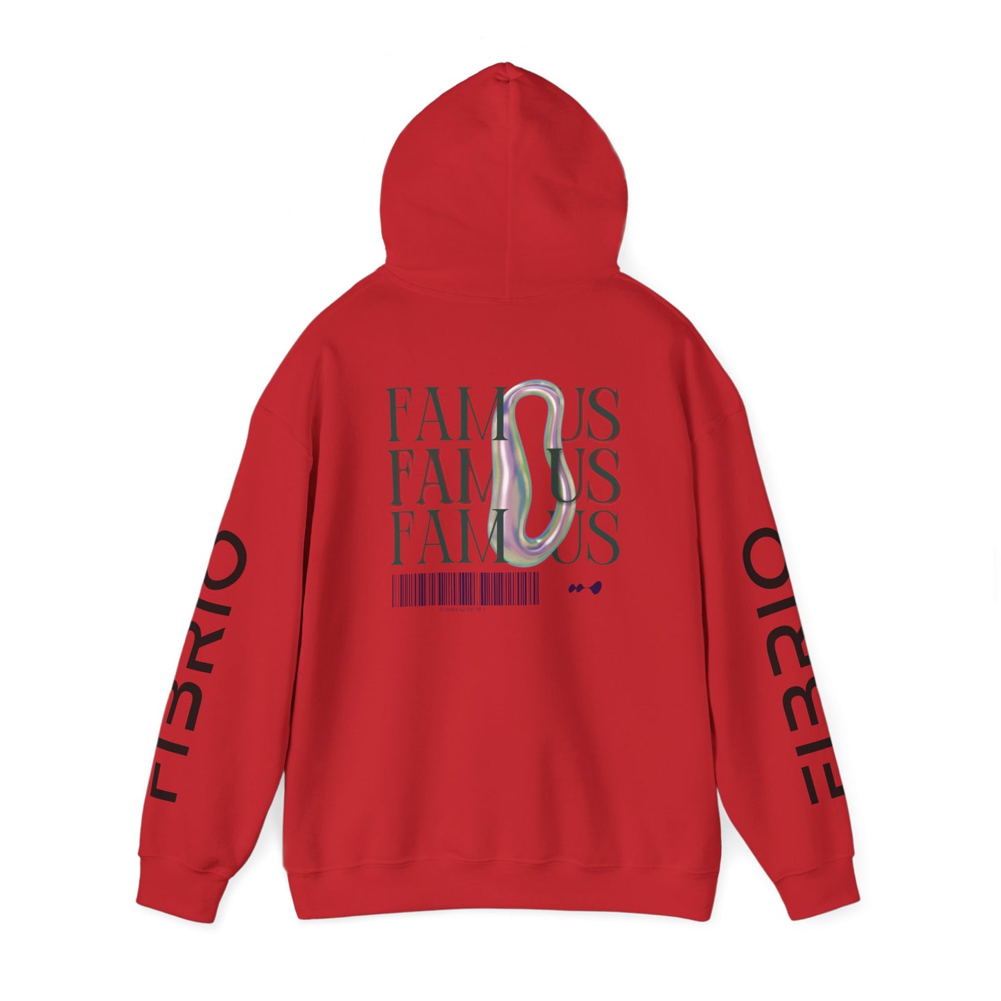 "Fibrio Famous Graphic Hoodie back view – durable cotton blend hoodie featuring premium screen print and relaxed streetwear style."
