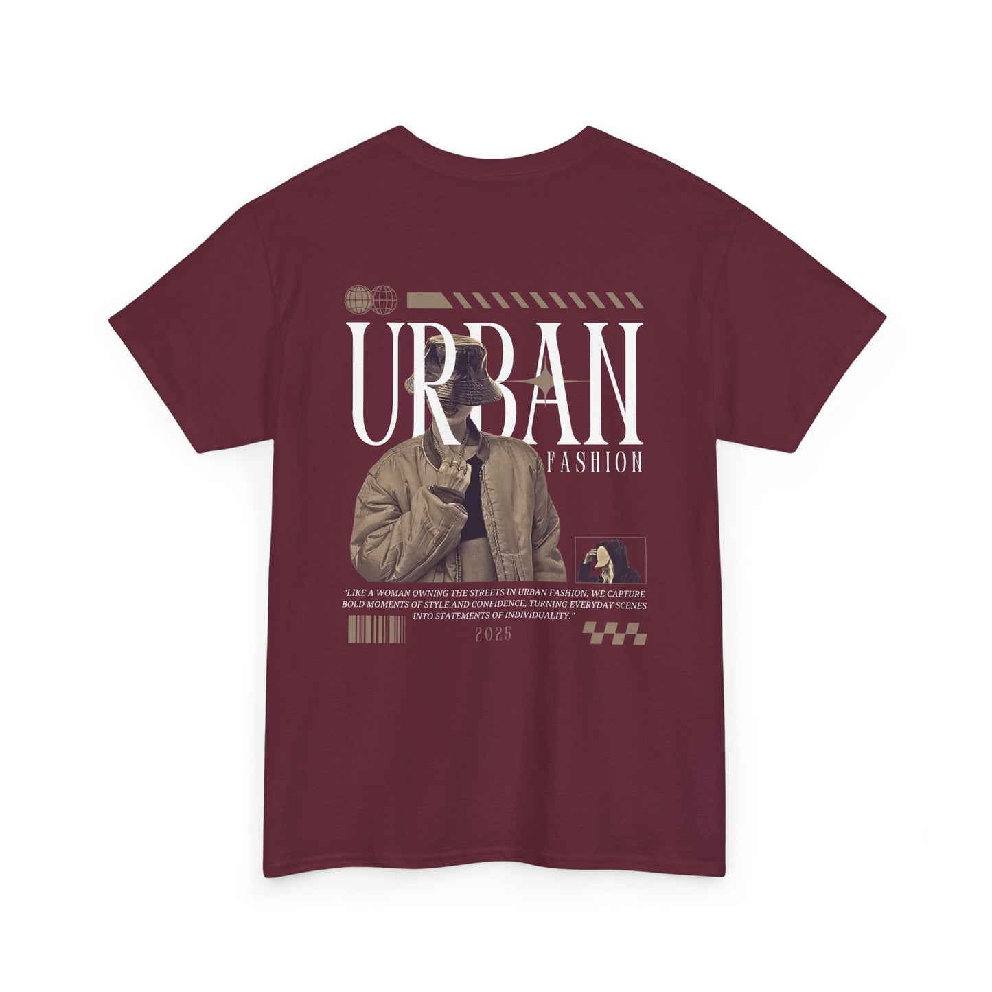 FIBRIO Urban Vibes T-Shirt Back View in Maroon with Urban Graphic Print – Unisex Tee