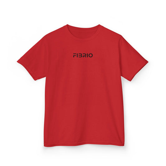 Red t-shirt with 'FIBRIO' logo on a white background