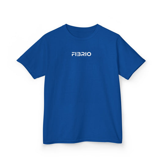 Blue t-shirt with 'FIBRIO' logo on a white background