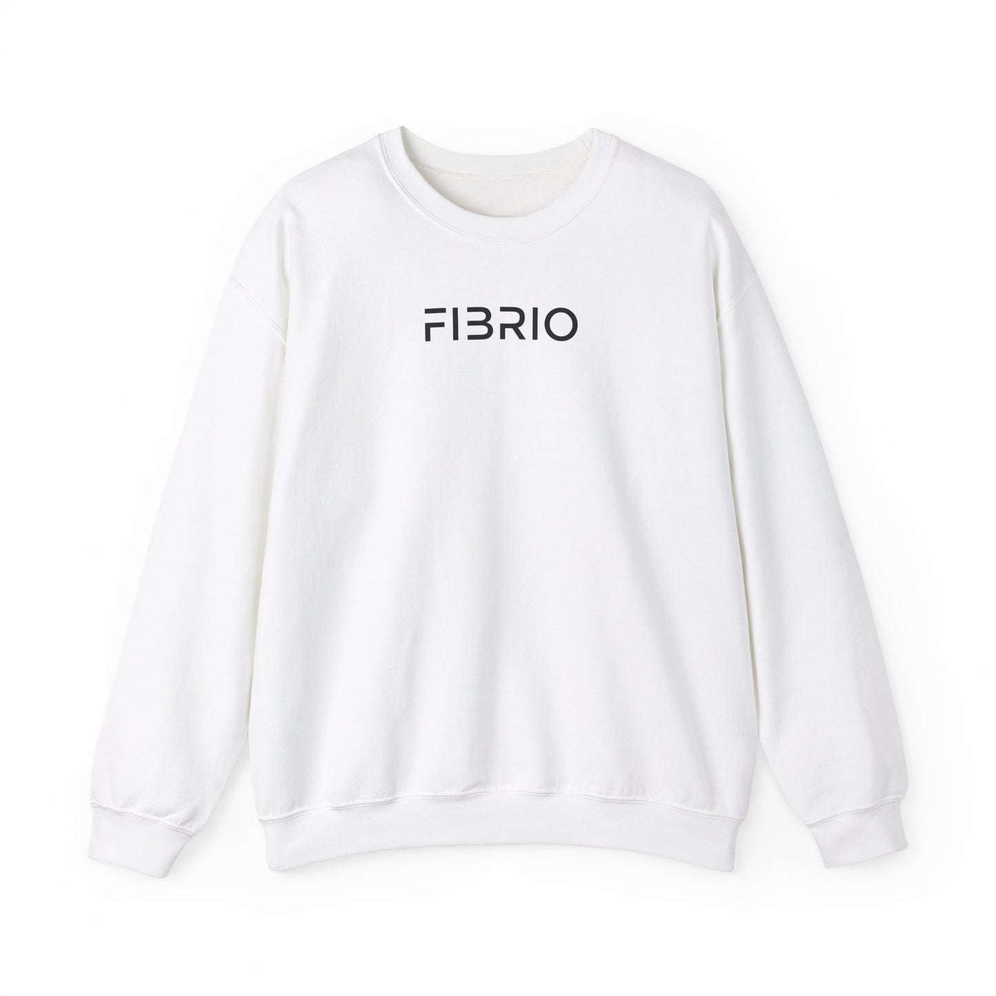 "FIBRIO Cloud Horizon Sweatshirt front view in white – premium cotton blend sweatshirt featuring minimalist logo design and cozy oversized silhouette."