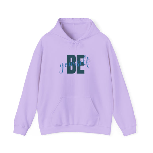 "FIBRIO Be Yourself Graphic Hoodie front view in orchid – stylish streetwear hoodie with durable Be Yourself print and soft cotton polyester fabric."