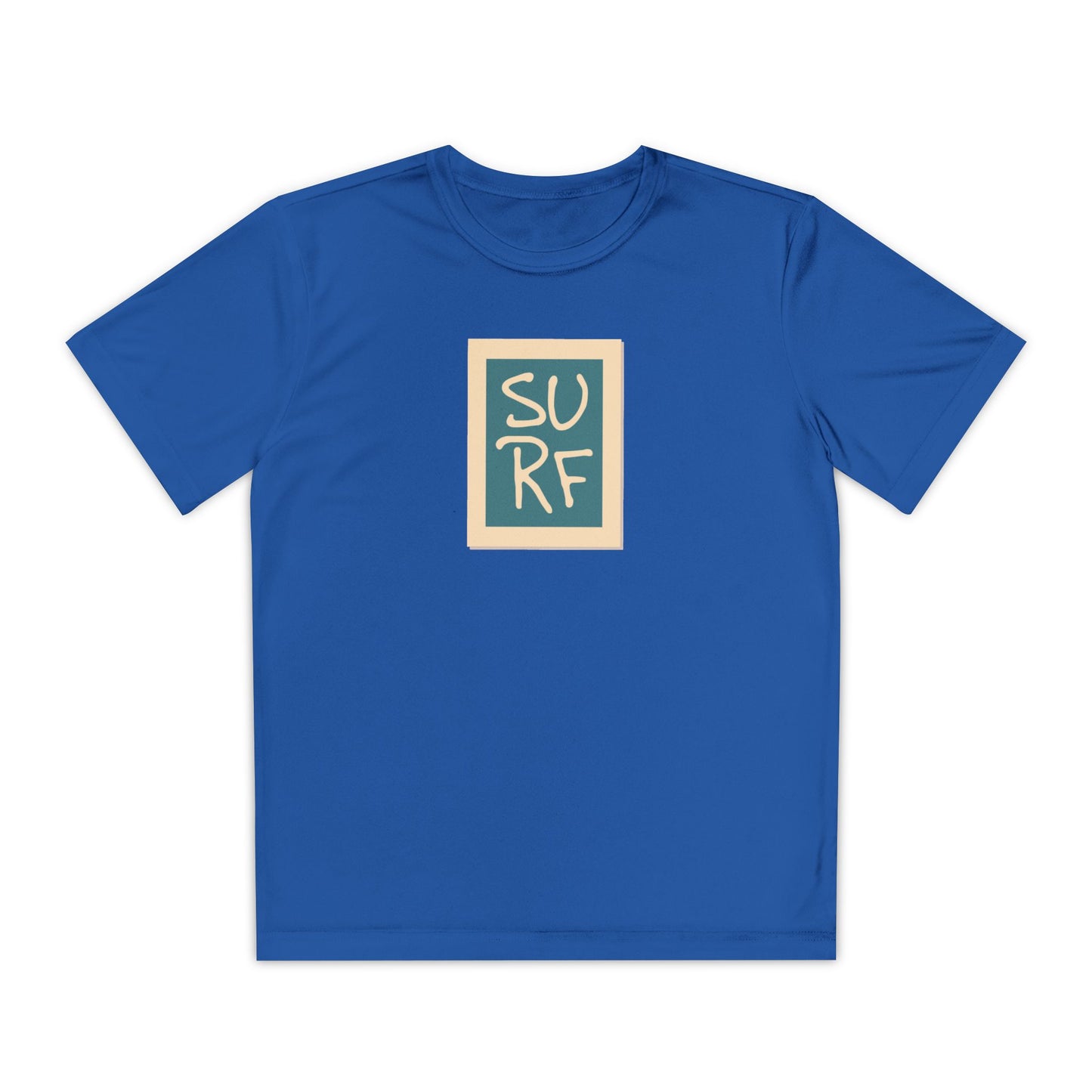 Boys’ blue casual t-shirt with bold Surf text on the front – trendy summer tee by Fibrio