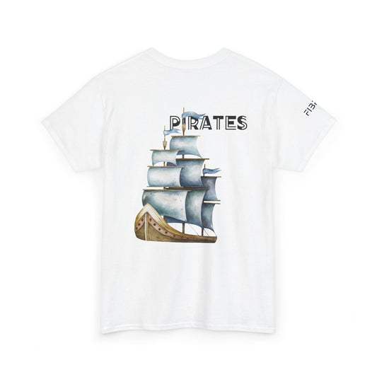White boys Pirate T-Shirt with detailed pirate ship back print – bold streetwear design