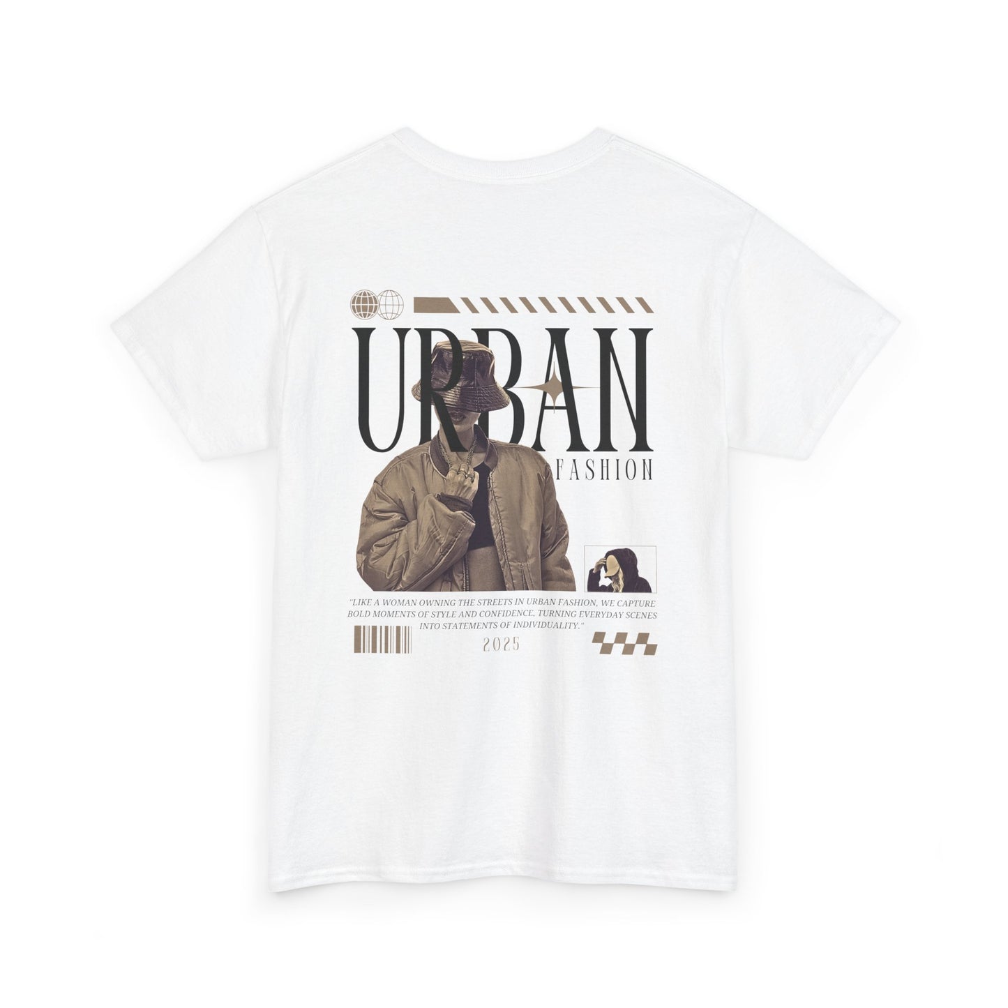 FIBRIO Urban Vibes T-Shirt Back View in White with Urban Graphic Print – Unisex Tee