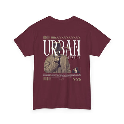 FIBRIO Urban Vibes T-Shirt Back View in Maroon with Urban Graphic Print – Unisex Tee