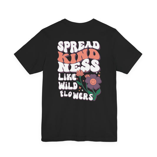 Black kids t-shirt with floral Spread Kindness Like Wild Flowers back print design