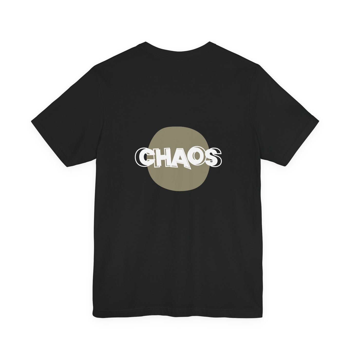 Black t-shirt with 'CHAOS' on the back by Fibrio