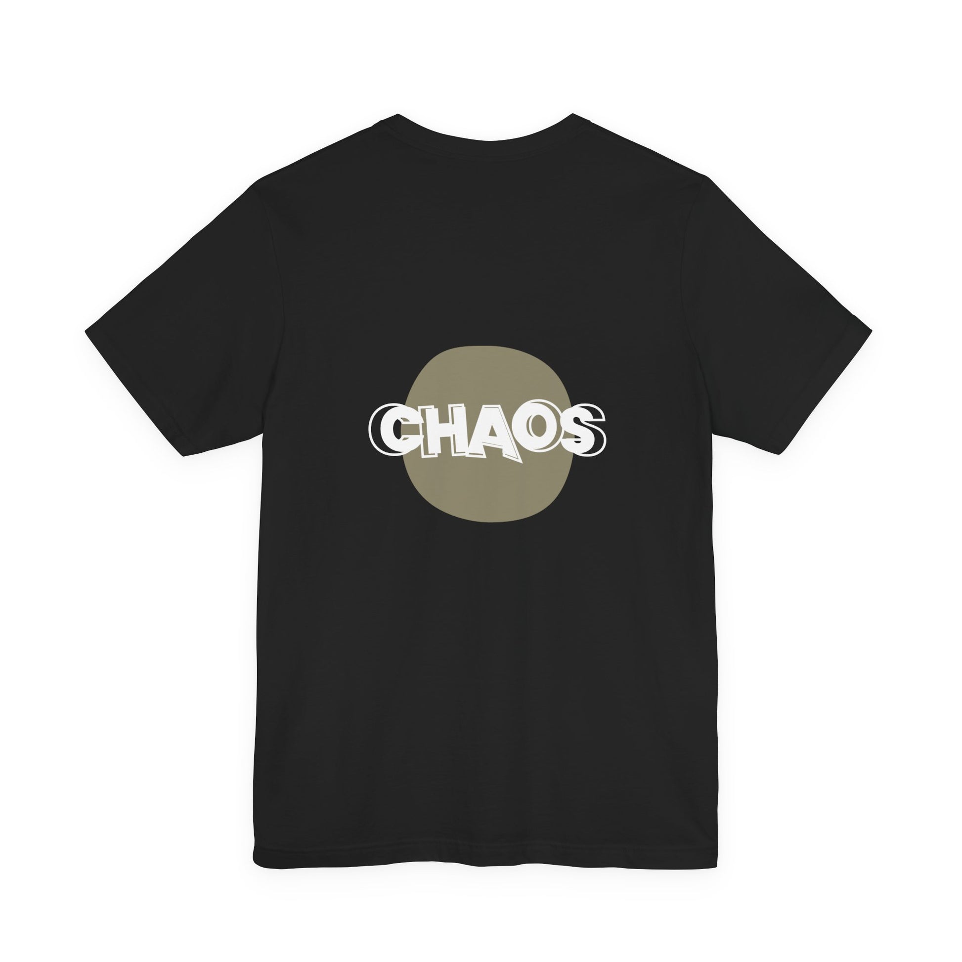 Black t-shirt with 'CHAOS' on the back by Fibrio