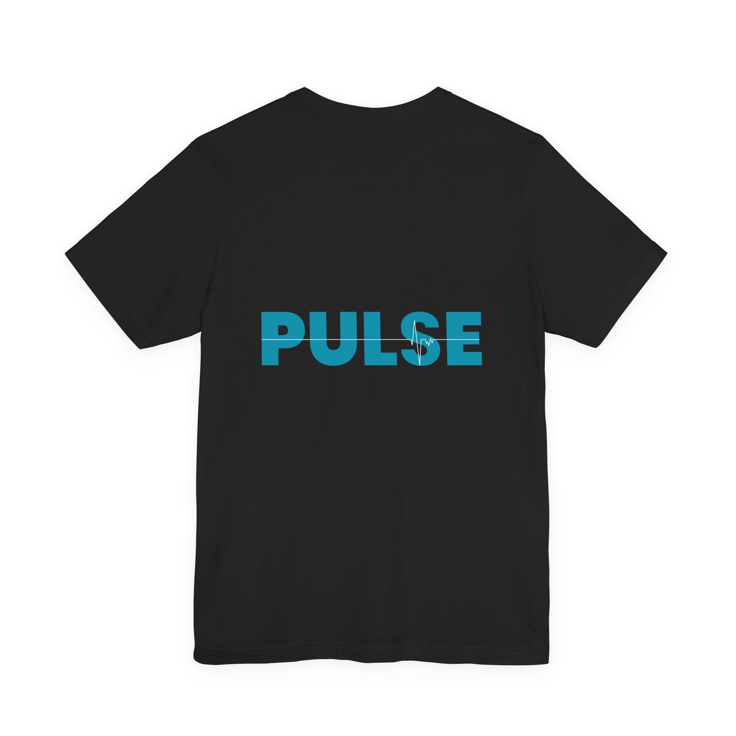 Black t-shirt with 'PULSE' printed in blue for men by Fibrio