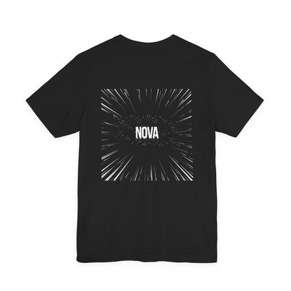 Black t-shirt with 'NOVA' design for men by Fibrio
