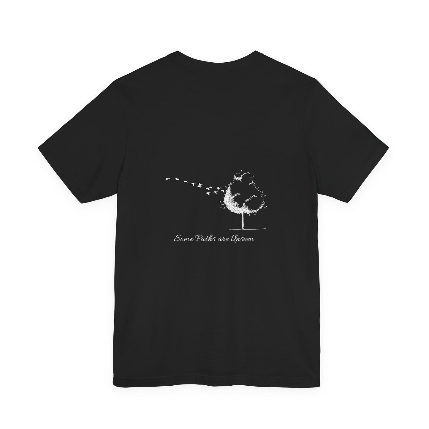 Black t-shirt with white graphic and text by Fibrio