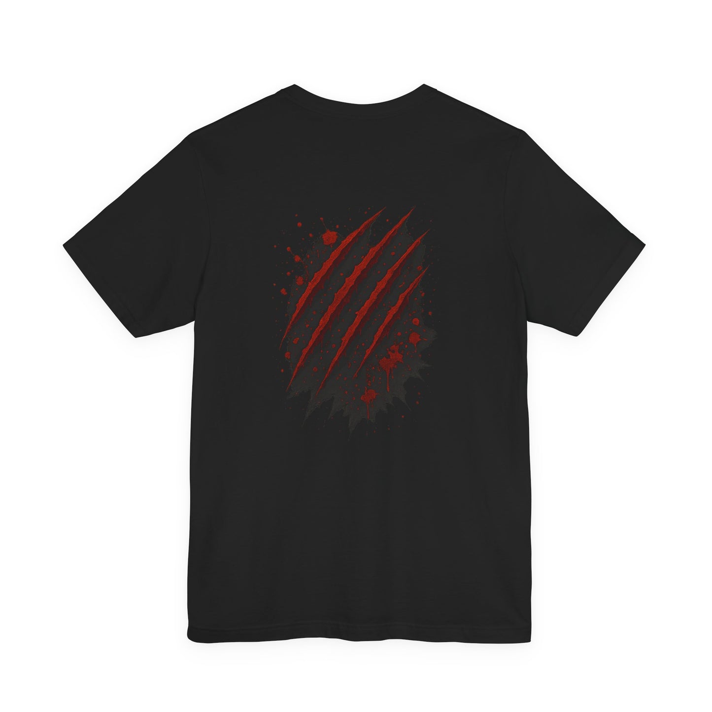 Black t-shirt with red graphic design for men by Fibrio