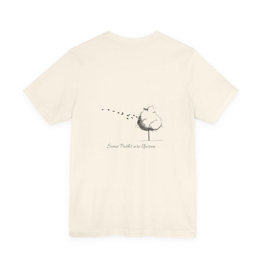 Beige t-shirt with a graphic design and text by Fibrio