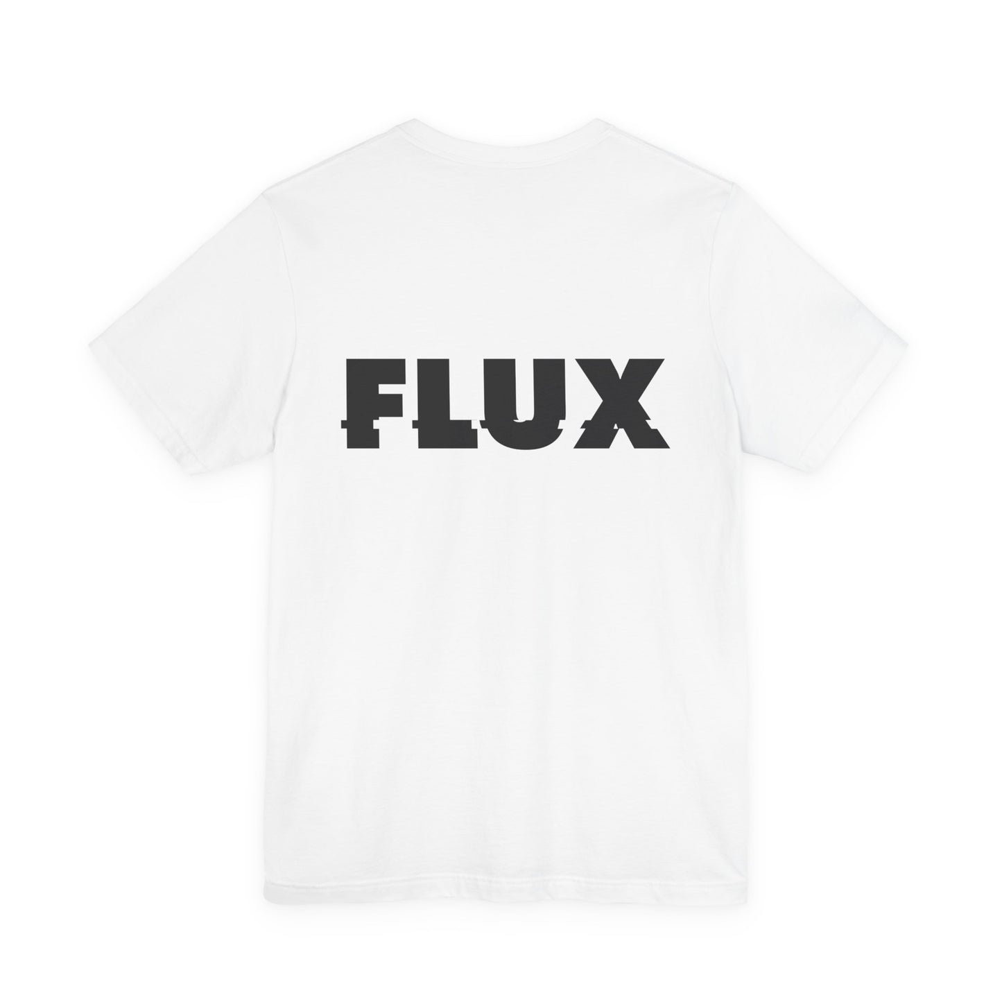 White t-shirt with 'FLUX' printed on the back for men by Fibrio