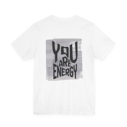 White t-shirt with 'YOU ARE ENERGY' text for men by Fibrio