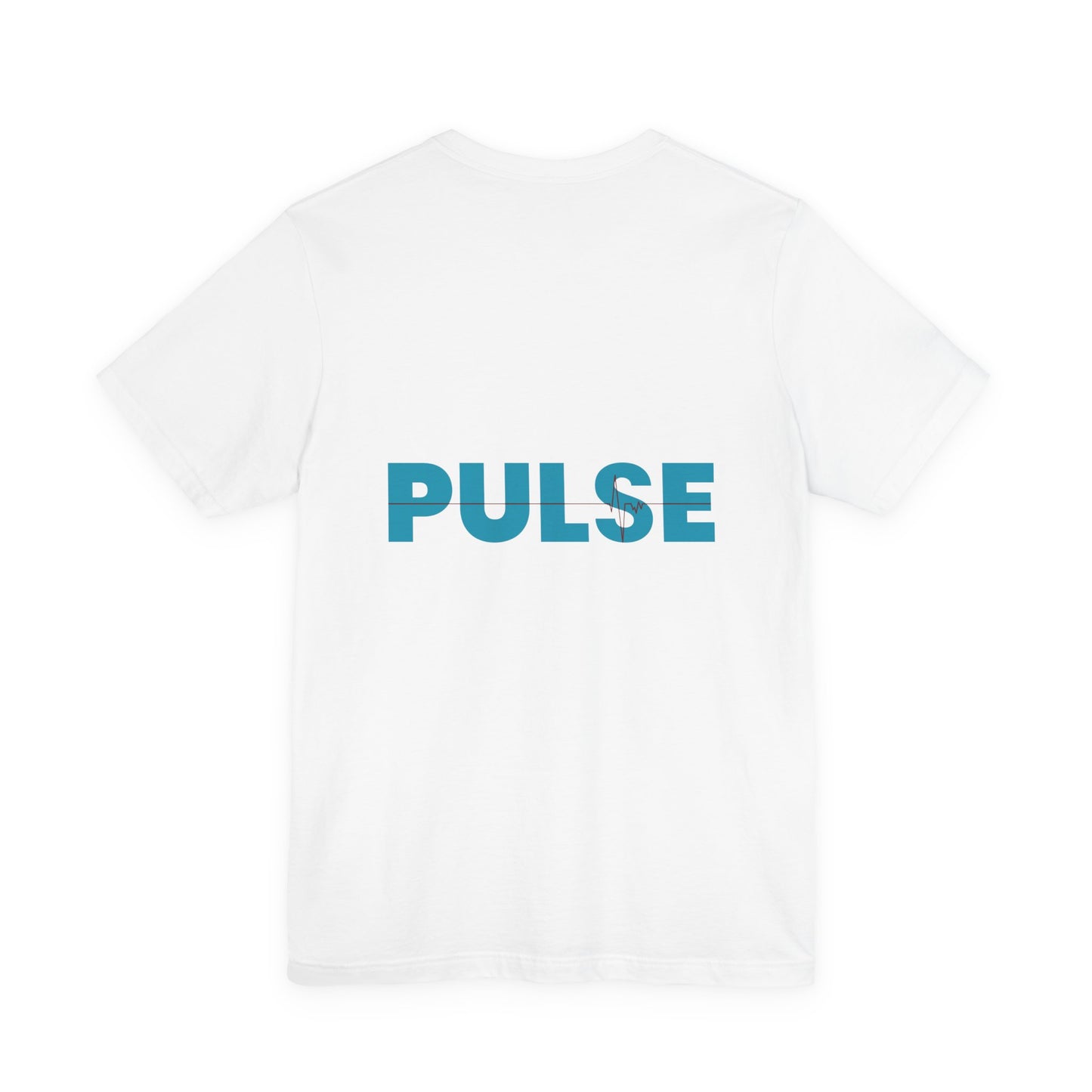 White t-shirt with 'PULSE' printed in blue for men by Fibrio