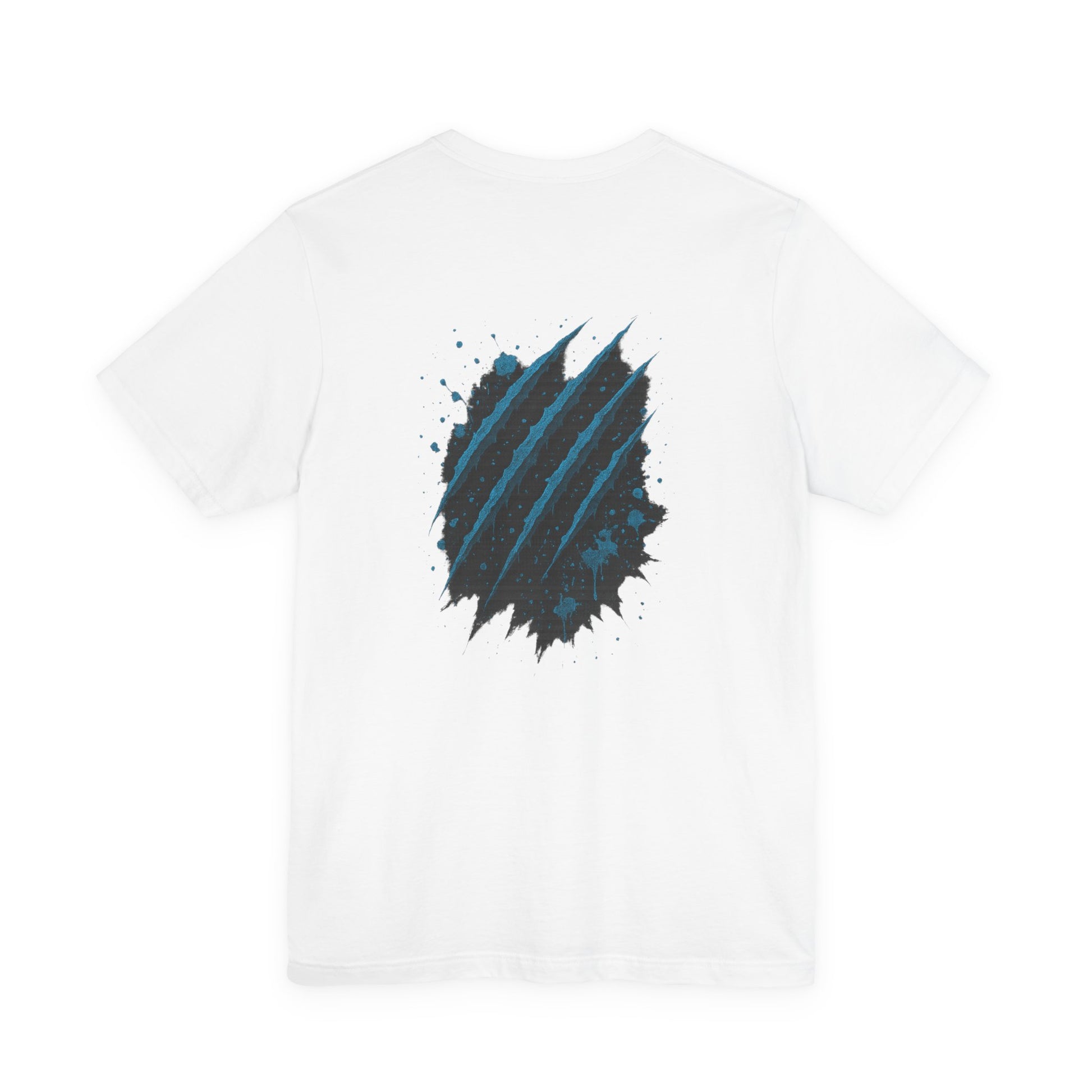 White t-shirt with a black and blue abstract design for men by Fibrio