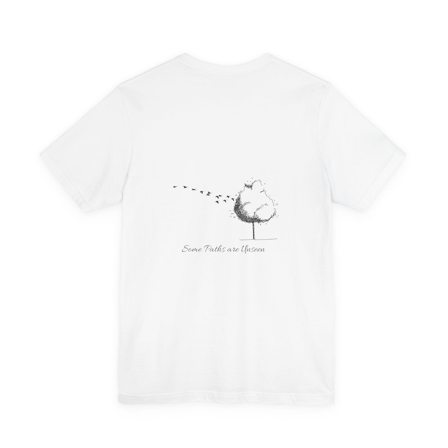 White t-shirt with a black graphic design by Fibrio