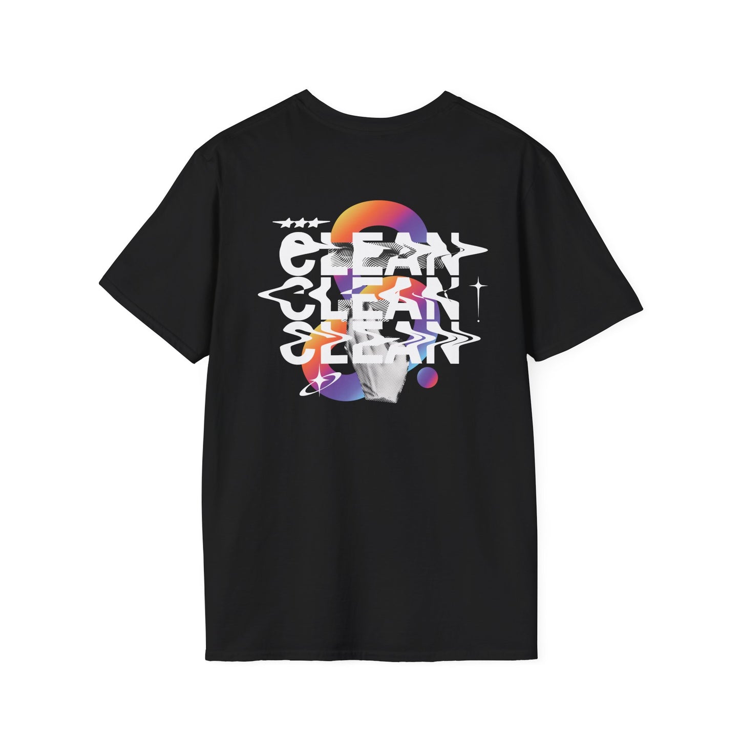 "FIBRIO Ocean Tee for Women back in black – breathable cotton blend women’s t-shirt with futuristic Clean Ocean back design."