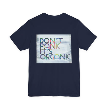 Navy blue t-shirt with a colorful graphic on the back