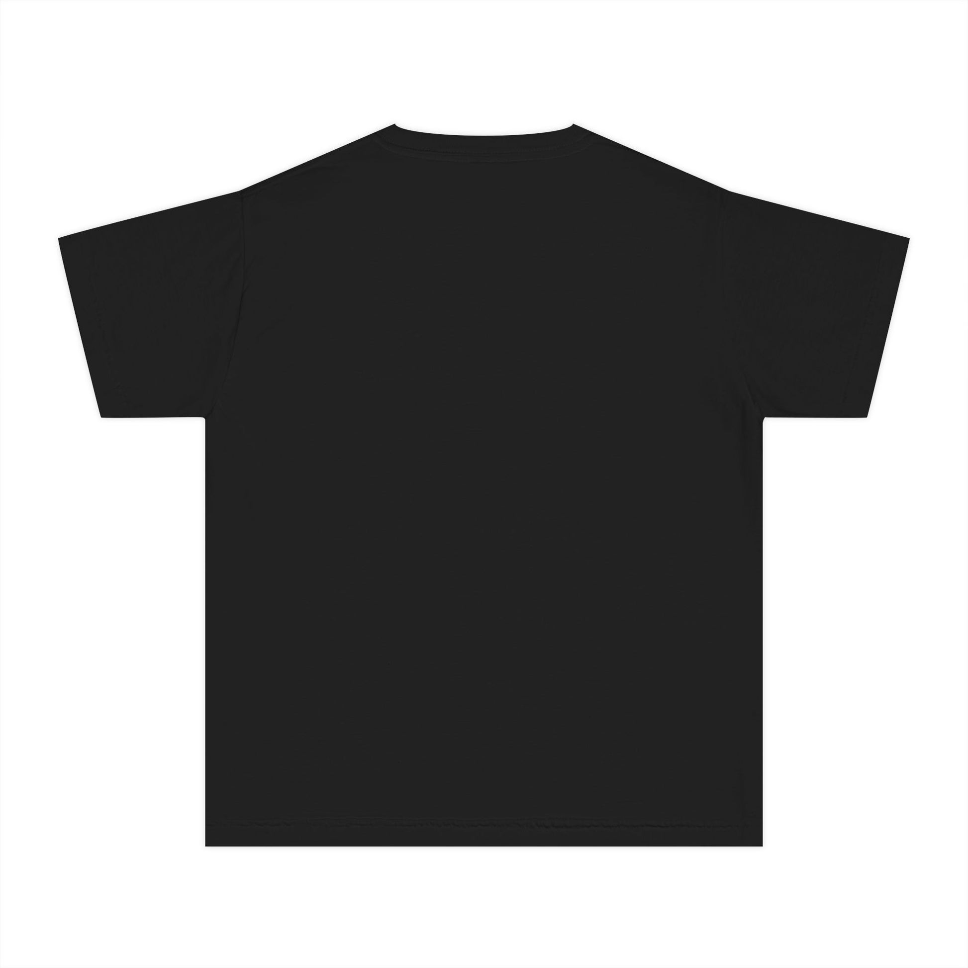 Back view of girls’ plain black casual t-shirt – soft cotton-blend music kids’ tee by Fibrio