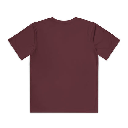 Back view of boys’ plain maroon casual t-shirt – soft cotton-blend sporty tee by Fibrio
