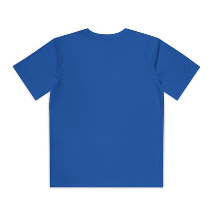 Back view of boys’ plain ocean blue casual t-shirt – soft cotton-blend outdoor tee by Fibrio