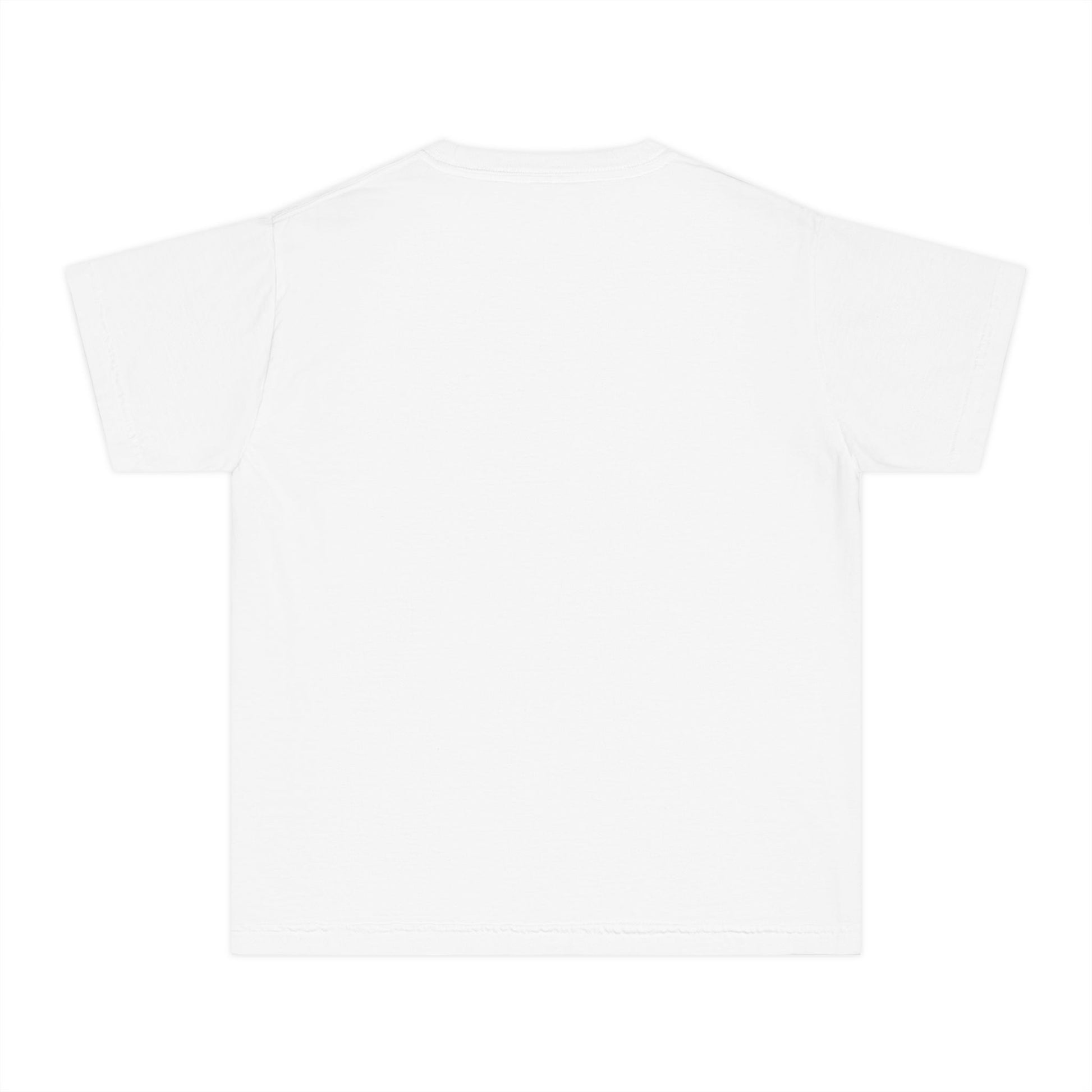 Back view of girls’ plain white casual t-shirt – soft cotton-blend music kids’ tee by Fibrio