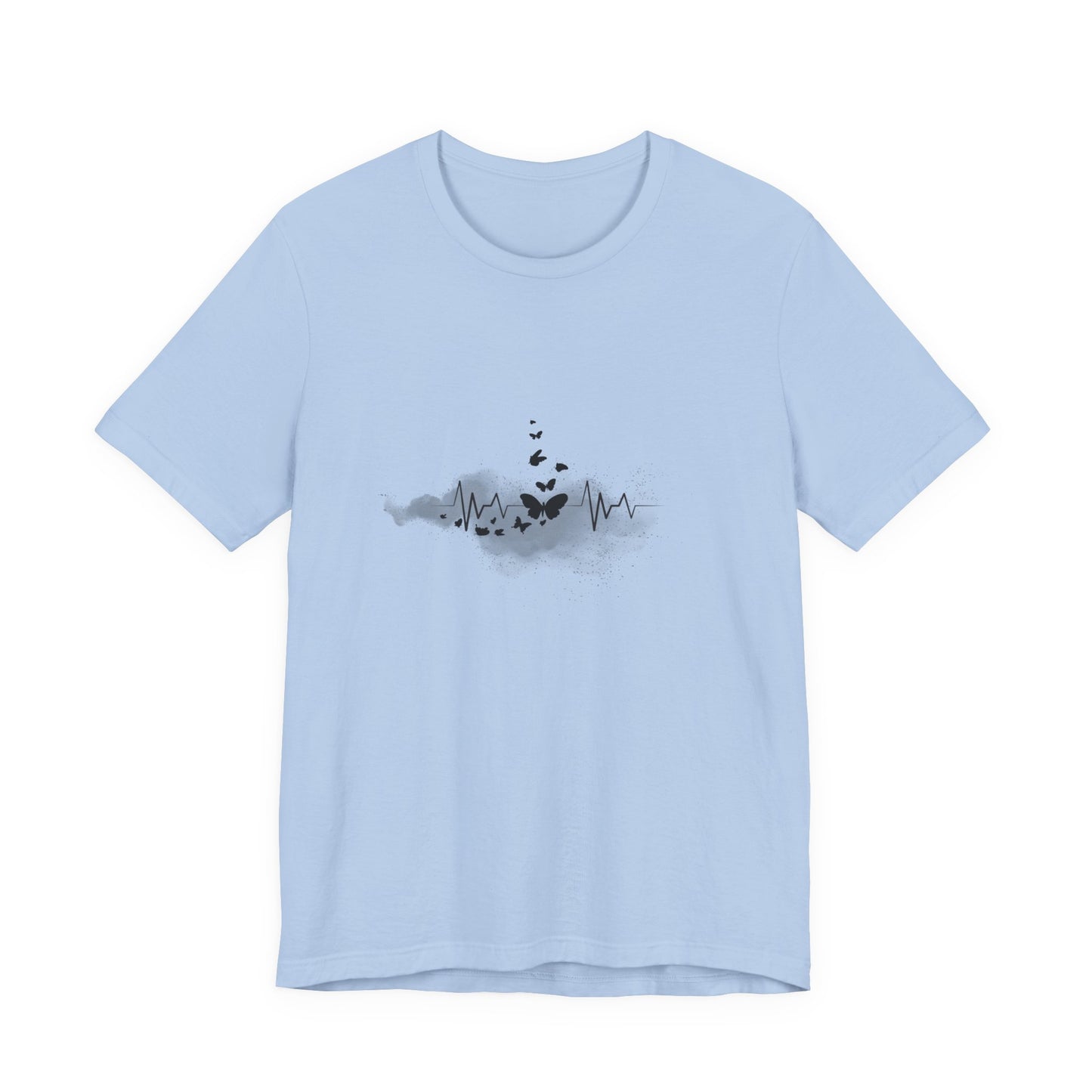 Light blue t-shirt with a black graphic design by fibrio