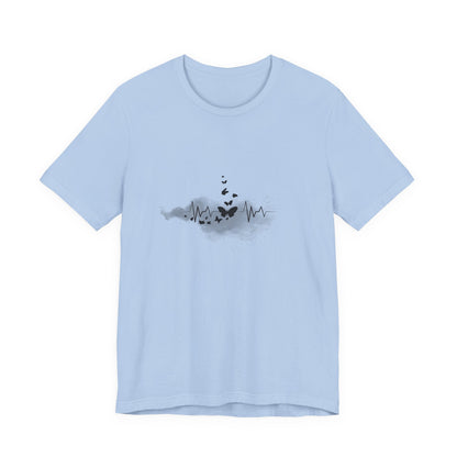 Light blue t-shirt with a black graphic design by fibrio