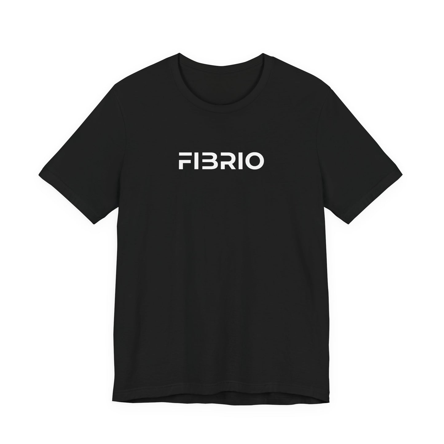 Black t-shirt with 'FIBRIO' logo on a white background