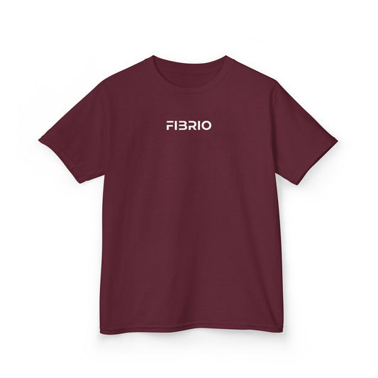 Maroon t-shirt with 'FIBRIO' logo on a white background