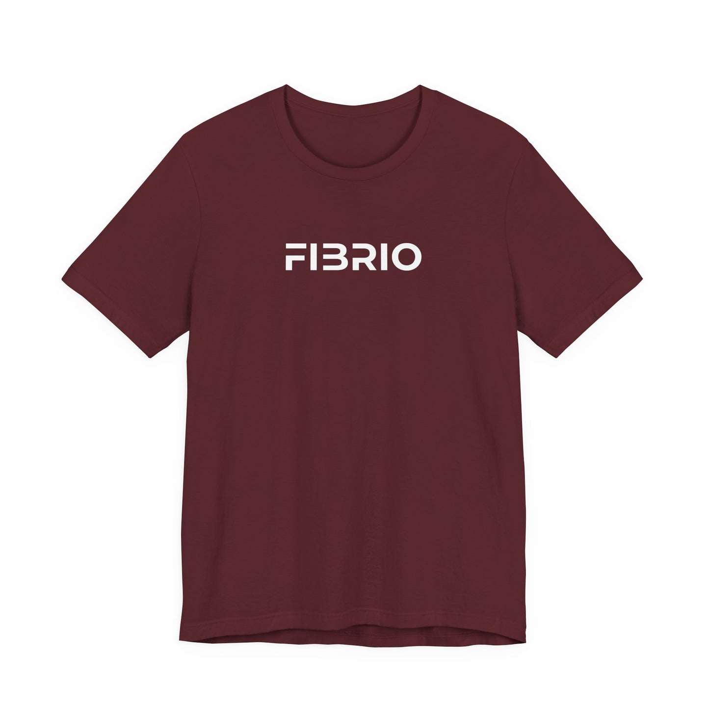 Maroon t-shirt with 'FIBRIO' logo on a white background