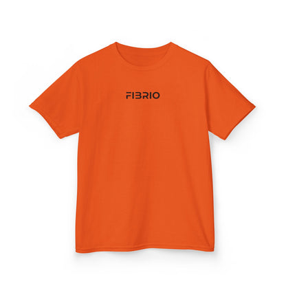 Orange t-shirt with 'FIBRIO' logo on a white background