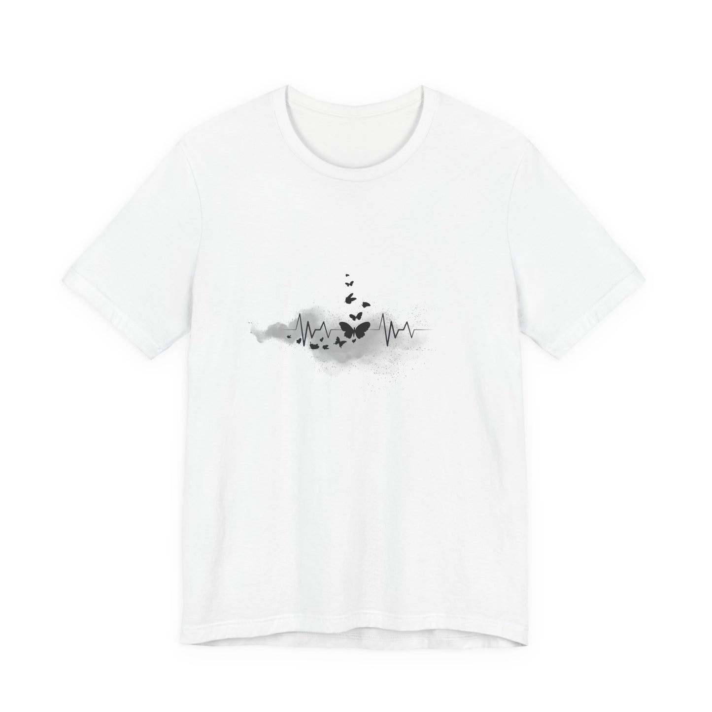 White t-shirt with a black and gray graphic design by Fibrio