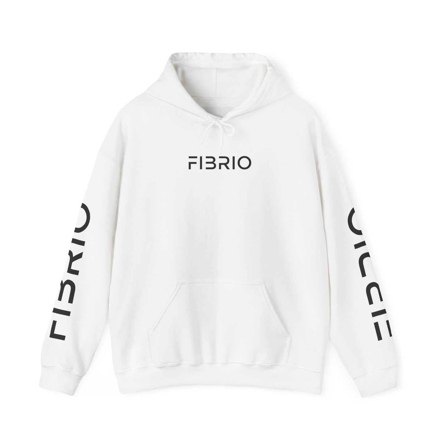 "Fibrio Famous Graphic Hoodie front view – unisex cotton polyester blend hoodie with relaxed fit and bold screen-printed design."