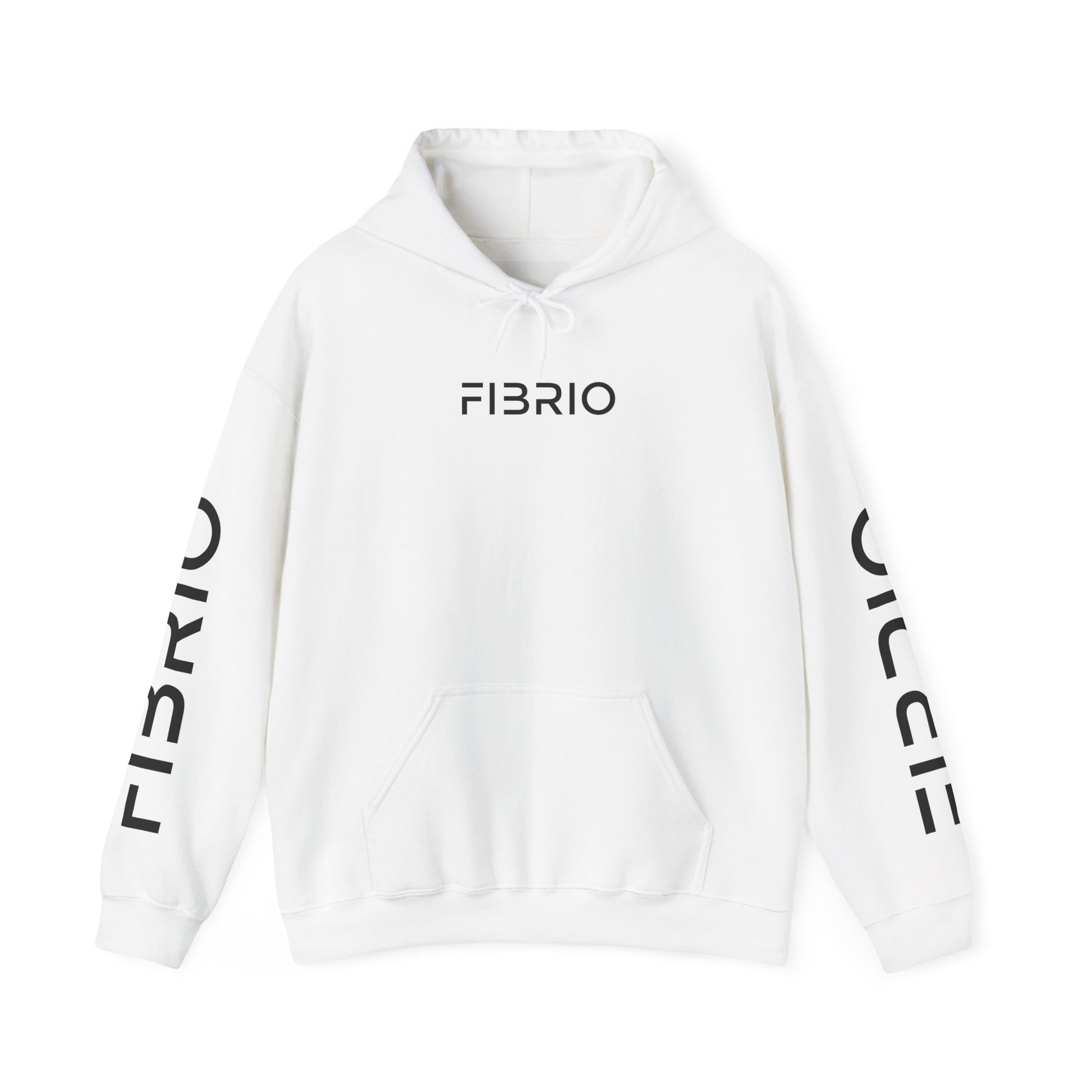 "Fibrio Famous Graphic Hoodie front view – unisex cotton polyester blend hoodie with relaxed fit and bold screen-printed design."