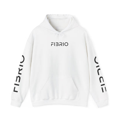 "Fibrio Famous Graphic Hoodie front view – unisex cotton polyester blend hoodie with relaxed fit and bold screen-printed design."