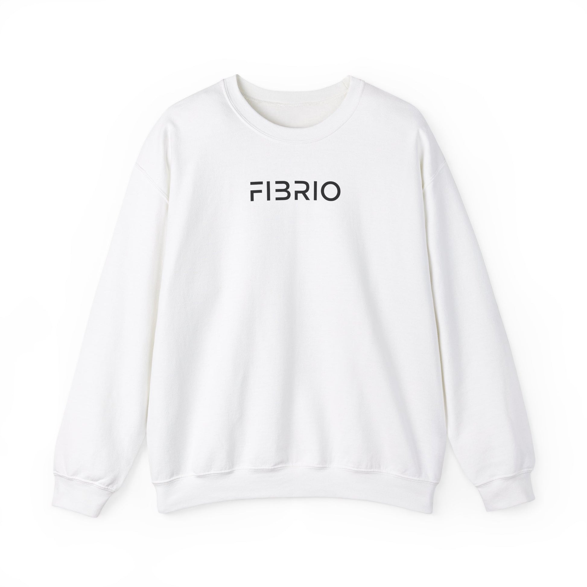 "FIBRIO Cloud Horizon Sweatshirt front view in white – premium cotton blend sweatshirt featuring minimalist logo design and cozy oversized silhouette."