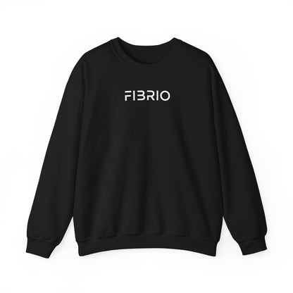 "FIBRIO Cloud Horizon Sweatshirt front view in black – unisex cotton polyester sweatshirt with minimalist FIBRIO logo and relaxed streetwear fit."