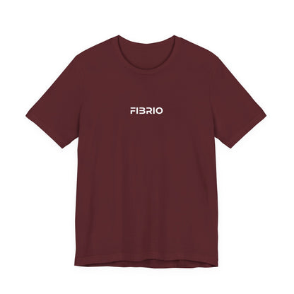 Maroon t-shirt with 'FIBRIO' logo on a white background