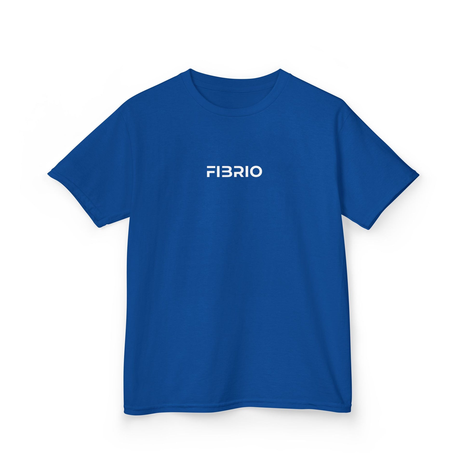Blue t-shirt with 'FIBRIO' logo on a white background