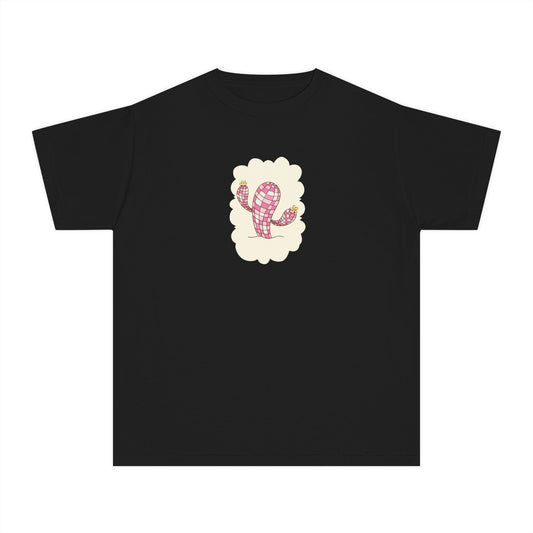 Black girls’ Cute Cactus t-shirt with playful cactus graphic on front – minimal kids’ tee by Fibrio