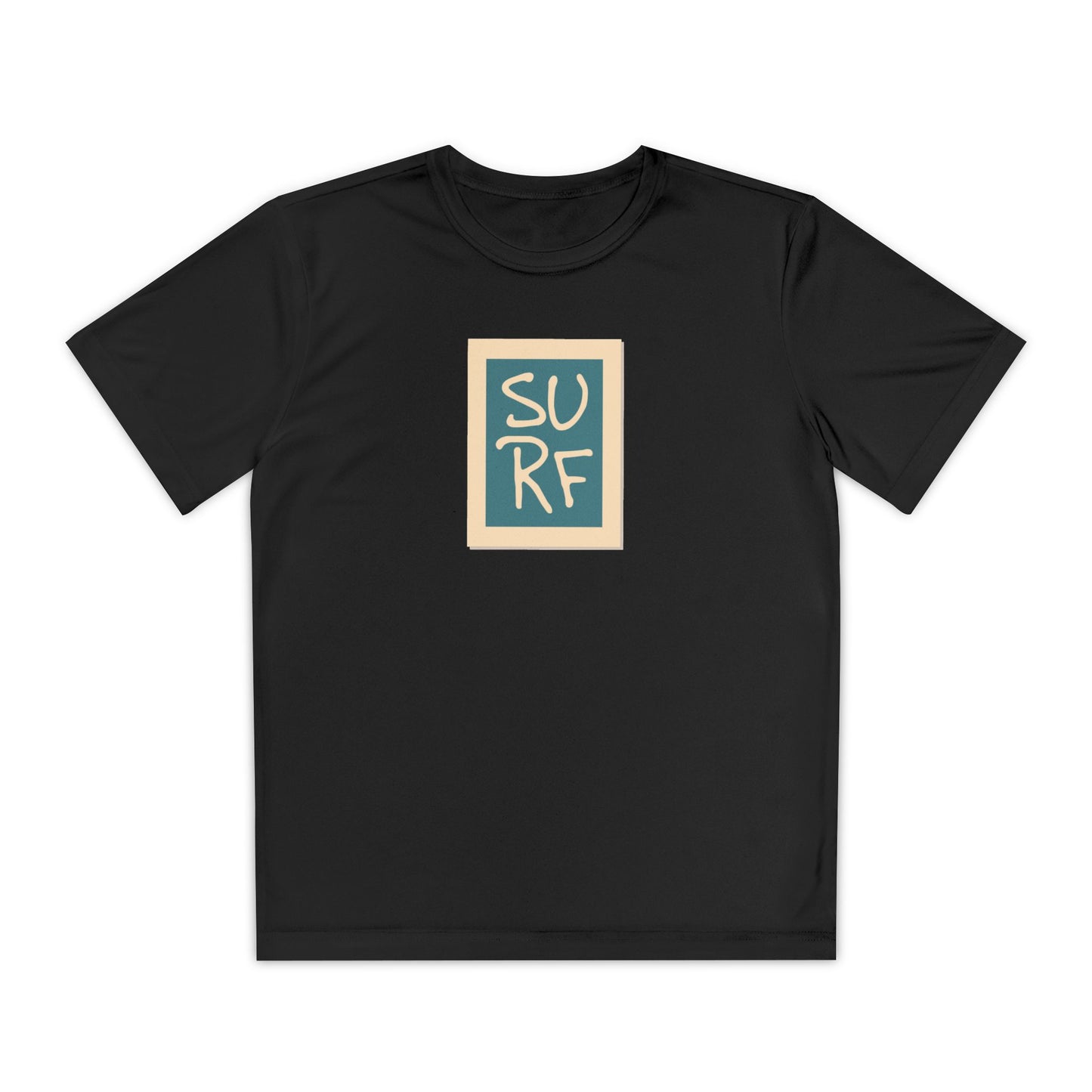 Boys’ black casual t-shirt with bold Surf text on the front – trendy summer tee by Fibrio