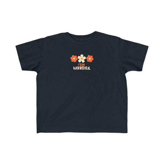 Black girls’ Stay Wonderful t-shirt with floral artwork and uplifting text on front – kids’ graphic tee by Fibrio