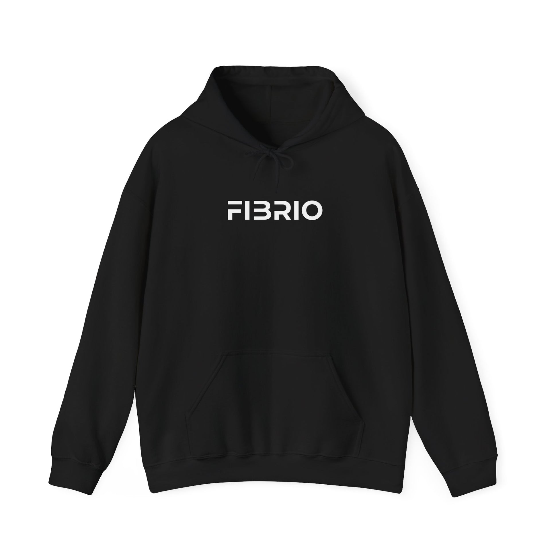 Black hoodie with 'FIBRIO' logo on a white background