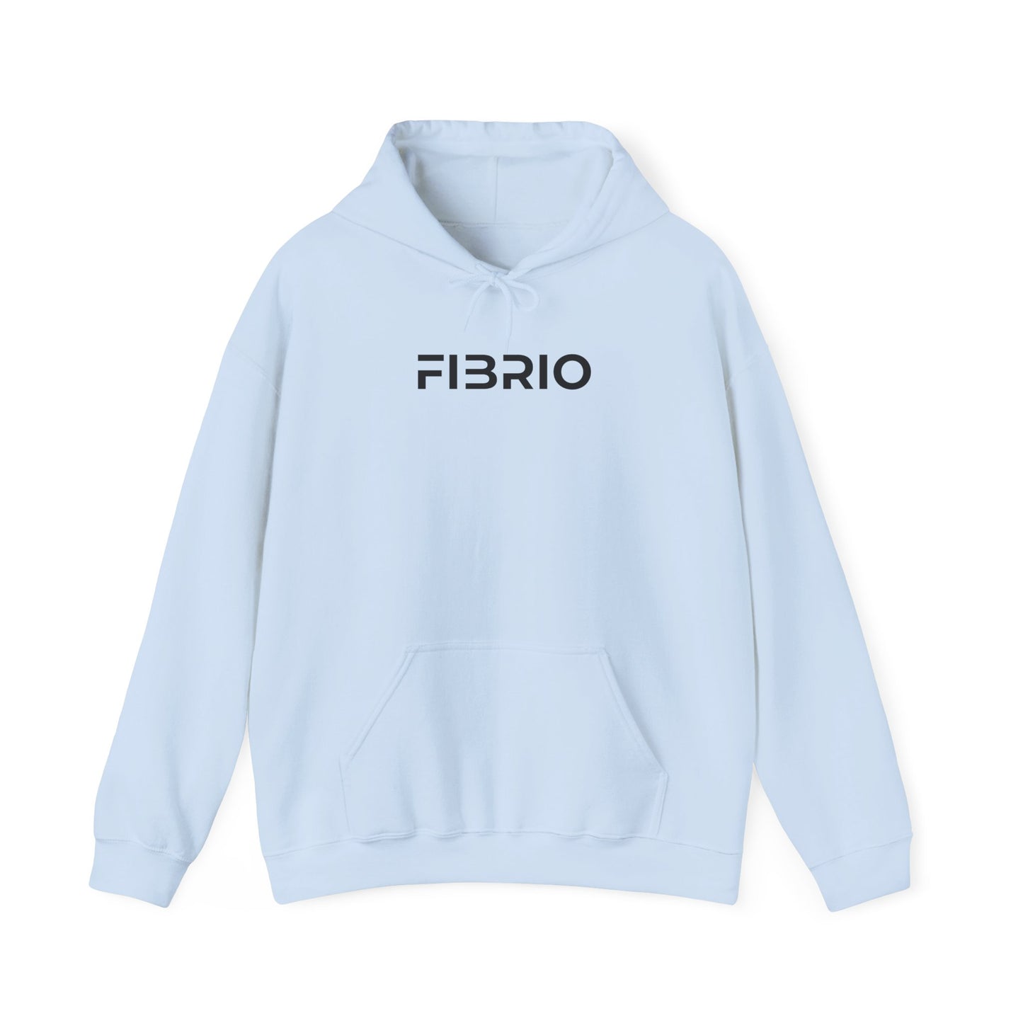 Light blue hoodie with 'FIBRIO' logo on a white background