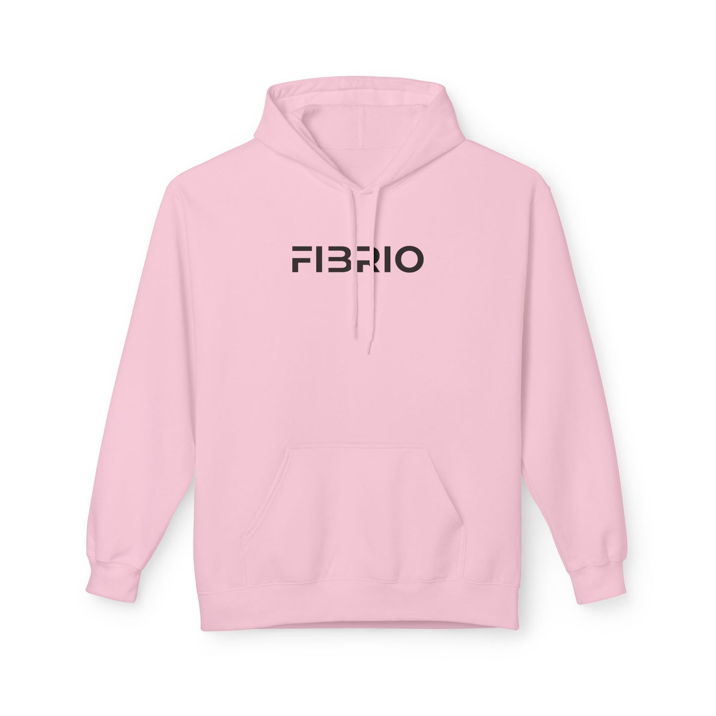 Pink hoodie with 'FIBRIO' logo on a white background
