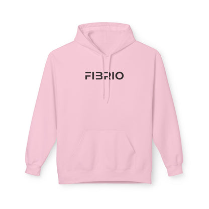 Pink hoodie with 'FIBRIO' logo on a white background